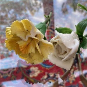 Two 1960s Capodimonte style  porcelain yellow white flower.